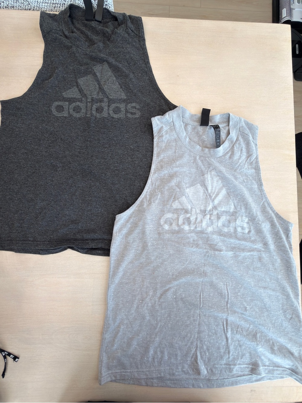 adidas Sleeveless Logo Tank Top - Gray & Charcoal